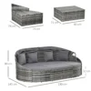 Rattan zonne eiland 4 delig met zonnedak en zitgroep, 4 kussens, metaal grijs, 230 x 145 x 80 cm voor tuin & terras 4
