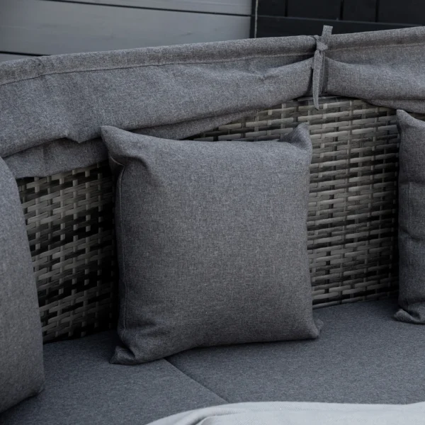 Rattan zonne eiland 4 delig met zonnedak en zitgroep, 4 kussens, metaal grijs, 230 x 145 x 80 cm voor tuin & terras 8