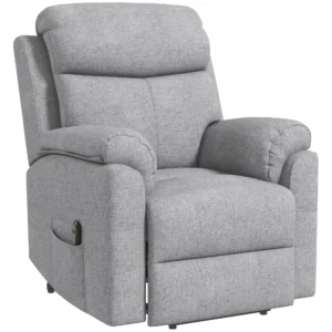 Relaxstoel elektrisch tv stoel met opsta hulp, 5 massagestanden, ligfunctie, massagestoel met voetsteun, linnenlook, zijvak en afstandsbediening, voor woonkamer, grijs 1