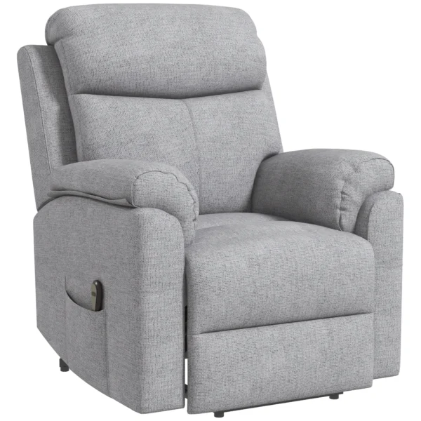 Relaxstoel elektrisch tv stoel met opsta hulp, 5 massagestanden, ligfunctie, massagestoel met voetsteun, linnenlook, zijvak en afstandsbediening, voor woonkamer, grijs 1