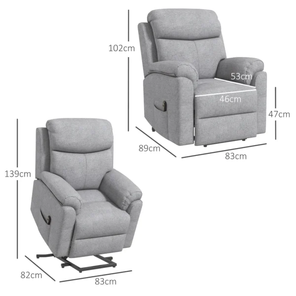 Relaxstoel elektrisch tv stoel met opsta hulp, 5 massagestanden, ligfunctie, massagestoel met voetsteun, linnenlook, zijvak en afstandsbediening, voor woonkamer, grijs 4