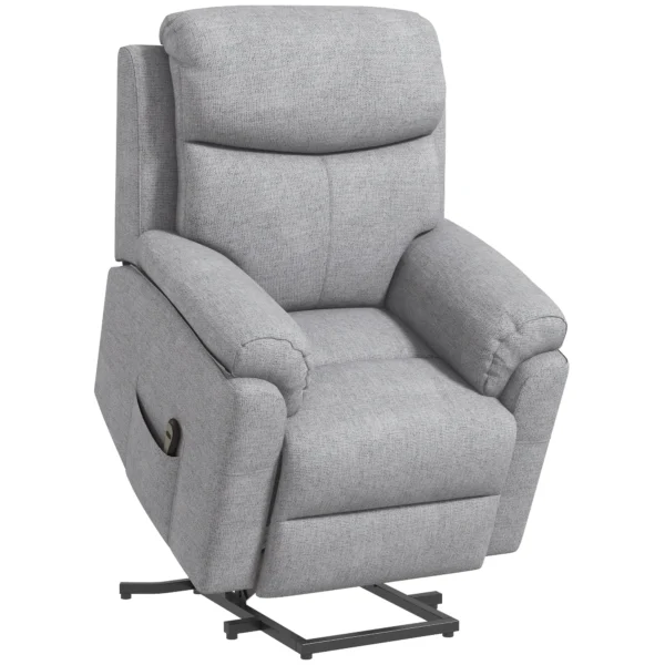 Relaxstoel elektrisch tv stoel met opsta hulp, 5 massagestanden, ligfunctie, massagestoel met voetsteun, linnenlook, zijvak en afstandsbediening, voor woonkamer, grijs 7