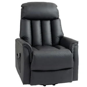 Relaxstoel elektrisch tv stoel met opsta hulp, ligfunctie, massagestoel met voetsteun, zijvak, afstandsbediening, voor woonkamer, tot 150 kg, kunstleer, zwart 1