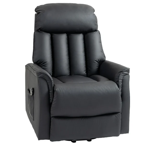 Relaxstoel elektrisch tv stoel met opsta hulp, ligfunctie, massagestoel met voetsteun, zijvak, afstandsbediening, voor woonkamer, tot 150 kg, kunstleer, zwart 1