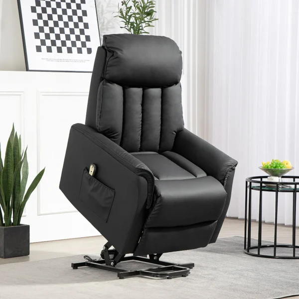 Relaxstoel elektrisch tv stoel met opsta hulp, ligfunctie, massagestoel met voetsteun, zijvak, afstandsbediening, voor woonkamer, tot 150 kg, kunstleer, zwart 2
