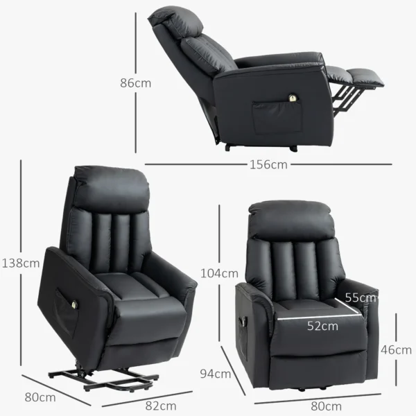 Relaxstoel elektrisch tv stoel met opsta hulp, ligfunctie, massagestoel met voetsteun, zijvak, afstandsbediening, voor woonkamer, tot 150 kg, kunstleer, zwart 4