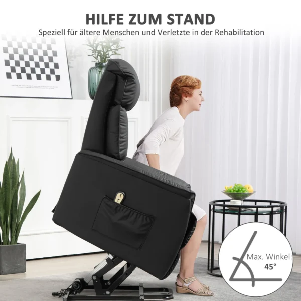 Relaxstoel elektrisch tv stoel met opsta hulp, ligfunctie, massagestoel met voetsteun, zijvak, afstandsbediening, voor woonkamer, tot 150 kg, kunstleer, zwart 6