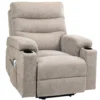 Relaxstoel elektrisch tv stoel met opsta hulp, vibratiemassage, ligfunctie, massagestoel met voetsteun, 2 motoren, lendenwarmte, timer, zijtas, bekerhouder lichtbruin 1