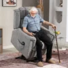 Relaxstoel elektrisch verstelbare tv stoel massagestoel met opsta hulp verwarming ligfunctie, brede rugleuning tv stoel met voetsteun, 2 zijzakken voor woonkamer donkergrijs 2