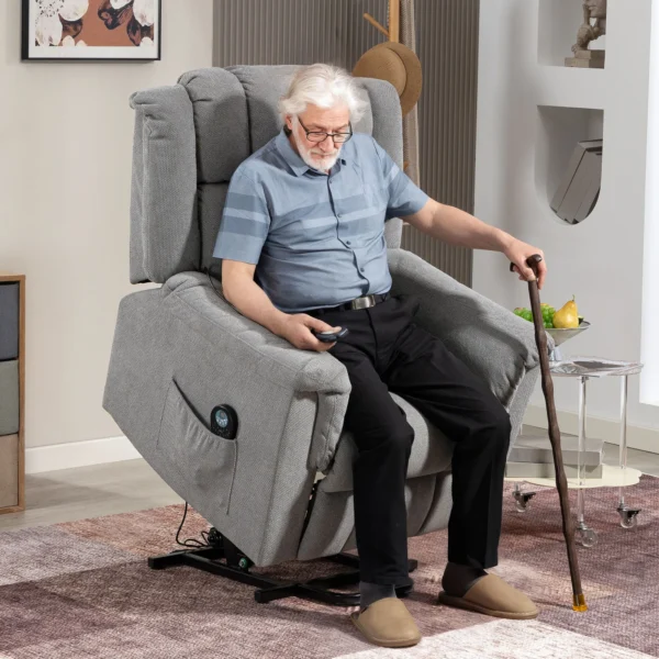 Relaxstoel elektrisch verstelbare tv stoel massagestoel met opsta hulp verwarming ligfunctie, brede rugleuning tv stoel met voetsteun, 2 zijzakken voor woonkamer donkergrijs 2