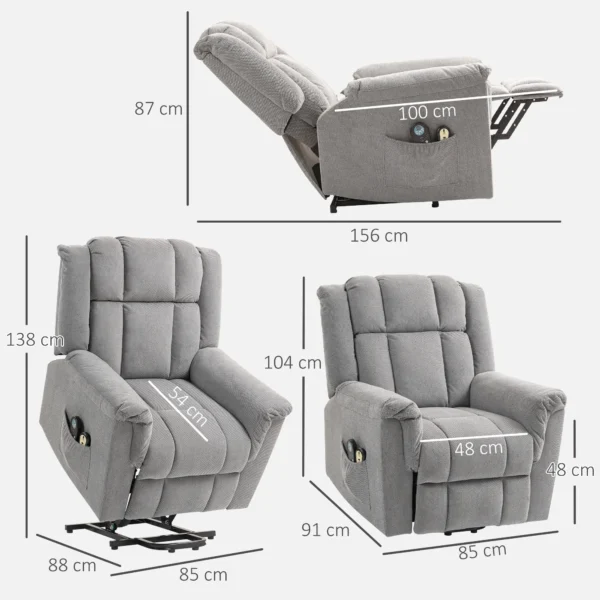 Relaxstoel elektrisch verstelbare tv stoel massagestoel met opsta hulp verwarming ligfunctie, brede rugleuning tv stoel met voetsteun, 2 zijzakken voor woonkamer donkergrijs 4