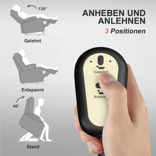 Relaxstoel elektrisch verstelbare tv stoel massagestoel met opsta hulp verwarming ligfunctie, brede rugleuning tv stoel met voetsteun, 2 zijzakken voor woonkamer donkergrijs 5