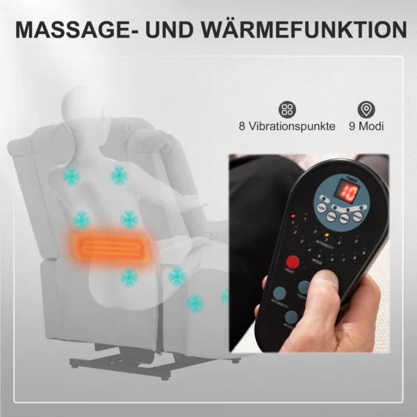 Relaxstoel elektrisch verstelbare tv stoel massagestoel met opsta hulp verwarming ligfunctie, brede rugleuning tv stoel met voetsteun, 2 zijzakken voor woonkamer donkergrijs 6