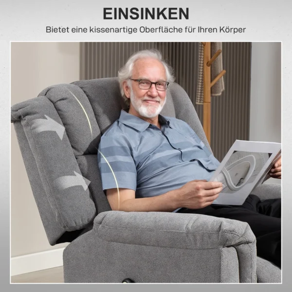 Relaxstoel elektrisch verstelbare tv stoel massagestoel met opsta hulp verwarming ligfunctie, brede rugleuning tv stoel met voetsteun, 2 zijzakken voor woonkamer donkergrijs 8