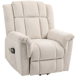 Relaxstoel elektrisch verstelbare tv stoel met massagefunctie, opsta hulp, verwarming, ligfunctie, brede rugleuning, voetensteun, 2 zijvakken voor woonkamer beige 1