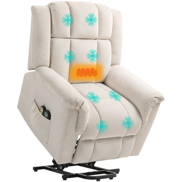 Relaxstoel elektrisch verstelbare tv stoel met massagefunctie, opsta hulp, verwarming, ligfunctie, brede rugleuning, voetensteun, 2 zijvakken voor woonkamer beige 10