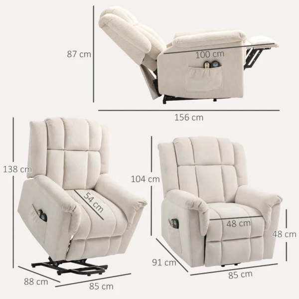 Relaxstoel elektrisch verstelbare tv stoel met massagefunctie, opsta hulp, verwarming, ligfunctie, brede rugleuning, voetensteun, 2 zijvakken voor woonkamer beige 4