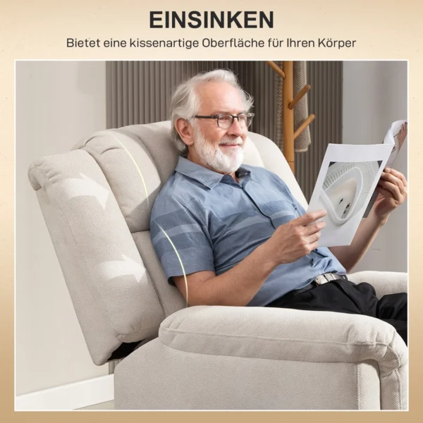 Relaxstoel elektrisch verstelbare tv stoel met massagefunctie, opsta hulp, verwarming, ligfunctie, brede rugleuning, voetensteun, 2 zijvakken voor woonkamer beige 7