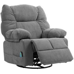 Relaxstoel massagestoel tv stoel met ligfunctie, verwarmingsfunctie, schommelfunctie, draaibare tv stoel met voetsteun, zijtas afstandsbediening voor woonkamer, donkergrijs 1