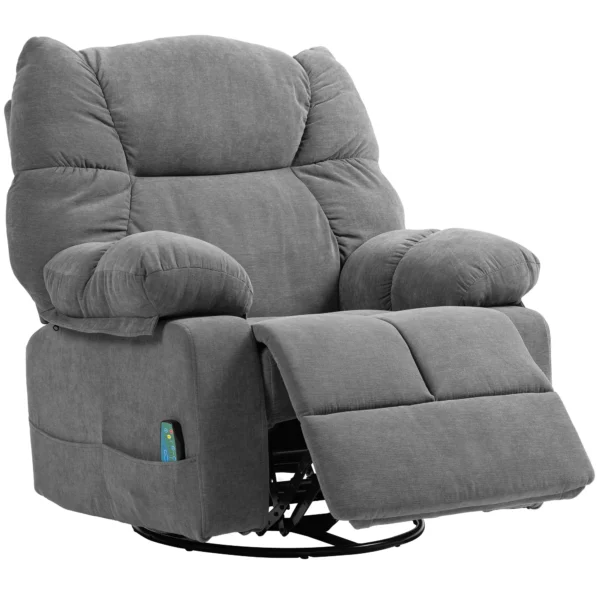 Relaxstoel massagestoel tv stoel met ligfunctie, verwarmingsfunctie, schommelfunctie, draaibare tv stoel met voetsteun, zijtas afstandsbediening voor woonkamer, donkergrijs 1