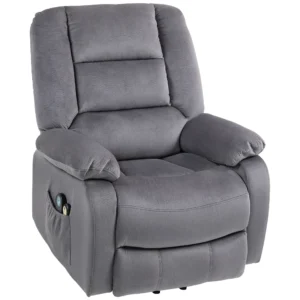 Relaxstoel met elektrische opsta hulp, tv stoel met vibratiemassage, ligfunctie, massagestoel met verwarming, voetgedeelte, zijvak, timer, donkergrijs 1