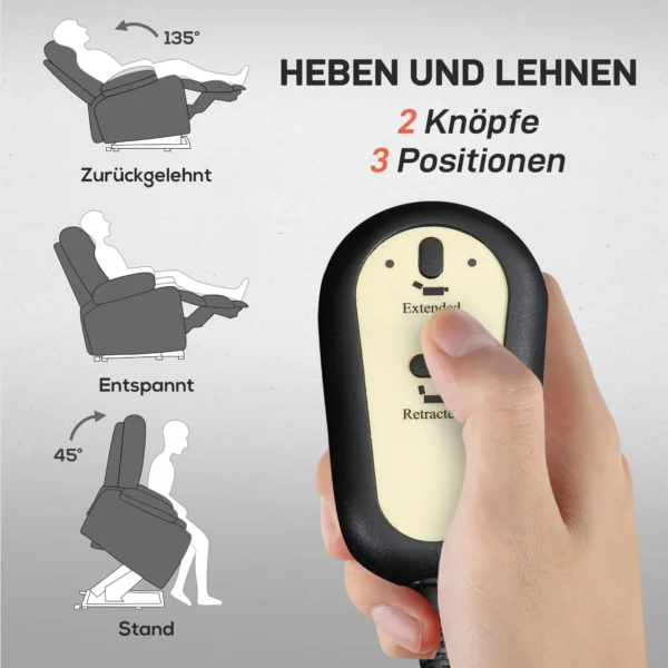 Relaxstoel met elektrische opsta hulp, tv stoel met vibratiemassage, ligfunctie, massagestoel met verwarming, voetgedeelte, zijvak, timer, donkergrijs 5