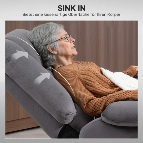 Relaxstoel met elektrische opsta hulp, tv stoel met vibratiemassage, ligfunctie, massagestoel met verwarming, voetgedeelte, zijvak, timer, donkergrijs 8