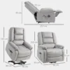 Relaxstoel met elektrische opsta hulp, tv stoel met vibratiemassage, ligfunctie, massagestoel met warmte, voetgedeelte, zijvak, timer, lichtgrijs 4