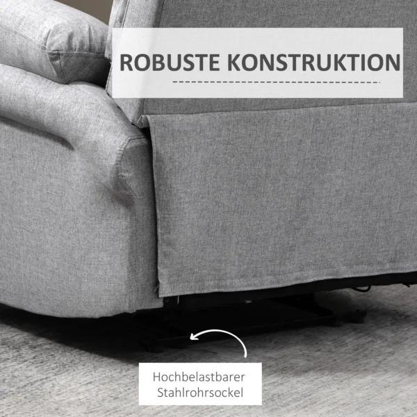 Relaxstoel met ligfunctie, 165° kantelbaar, inklapbare voetensteun, linnen touch, ruststoel, televisiestoel, 91 x 92 x 102 cm, lichtgrijs 7