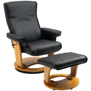 Relaxstoel met ligfunctie tv stoel ligstoel draaibaar tot 150 kg, kunstleer zwart, inclusief ottomaanse voor optimaal comfort 1