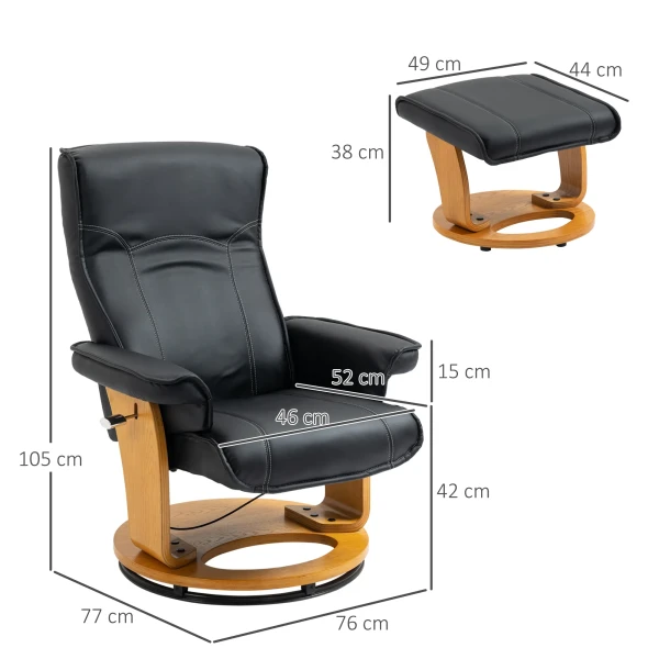Relaxstoel met ligfunctie tv stoel ligstoel draaibaar tot 150 kg, kunstleer zwart, inclusief ottomaanse voor optimaal comfort 4