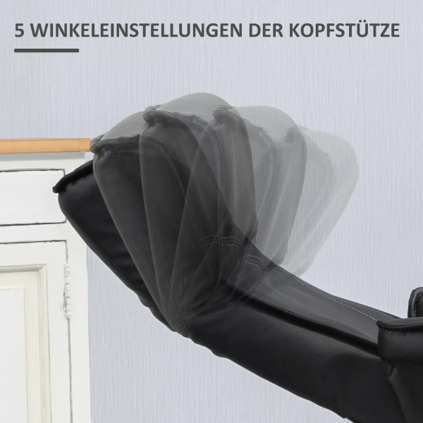 Relaxstoel met ligfunctie tv stoel ligstoel draaibaar tot 150 kg, kunstleer zwart, inclusief ottomaanse voor optimaal comfort 6
