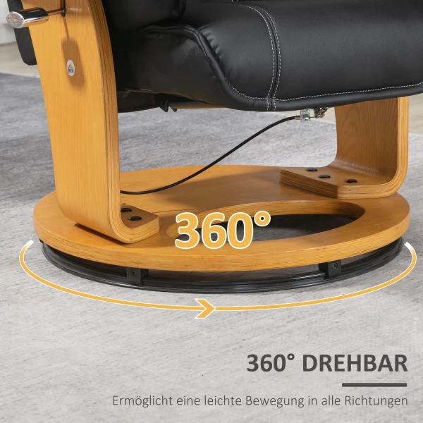 Relaxstoel met ligfunctie tv stoel ligstoel draaibaar tot 150 kg, kunstleer zwart, inclusief ottomaanse voor optimaal comfort 8