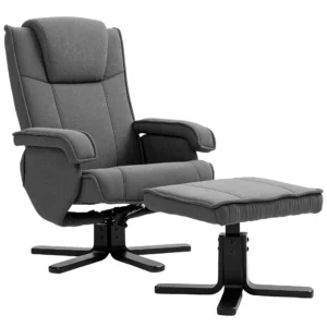 Relaxstoel met voetenbank, 360° draaibare televisiestoel met verstelbare rugleuning, ligfunctie, schommelfunctie, tv stoel met fluweelachtige uitstraling, hoofdsteun voor woonkamer, donkergrijs 1