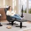 Relaxstoel met voetenbank, 360° draaibare televisiestoel met verstelbare rugleuning, ligfunctie, schommelfunctie, tv stoel met fluweelachtige uitstraling, hoofdsteun voor woonkamer, donkergrijs 2