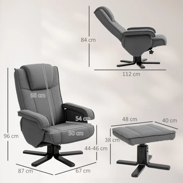 Relaxstoel met voetenbank, 360° draaibare televisiestoel met verstelbare rugleuning, ligfunctie, schommelfunctie, tv stoel met fluweelachtige uitstraling, hoofdsteun voor woonkamer, donkergrijs 4