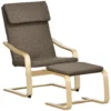 Relaxstoel met voetenbank, oorfauteuil met kruk, eetkamerstoel, linnen bekleding, bruin, 67x72x100 cm, comfortabel voor woonkamer 1