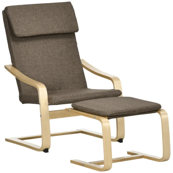 Relaxstoel met voetenbank, oorfauteuil met kruk, eetkamerstoel, linnen bekleding, bruin, 67x72x100 cm, comfortabel voor woonkamer 1