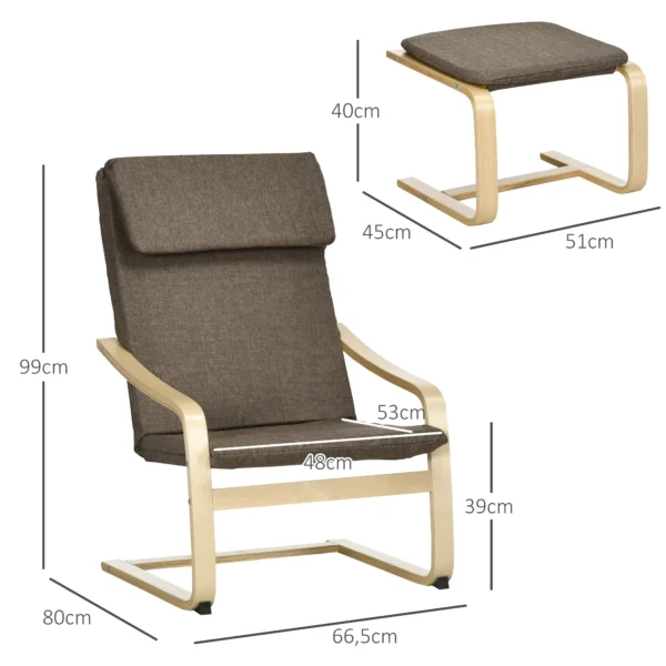 Relaxstoel met voetenbank, oorfauteuil met kruk, eetkamerstoel, linnen bekleding, bruin, 67x72x100 cm, comfortabel voor woonkamer 4