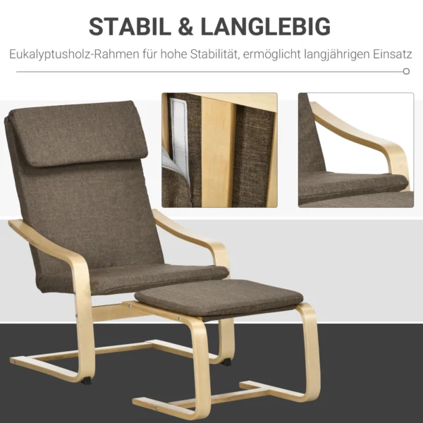 Relaxstoel met voetenbank, oorfauteuil met kruk, eetkamerstoel, linnen bekleding, bruin, 67x72x100 cm, comfortabel voor woonkamer 6