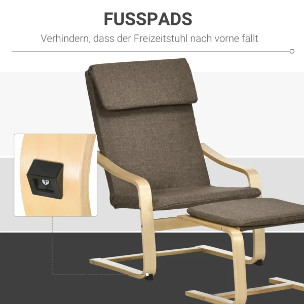 Relaxstoel met voetenbank, oorfauteuil met kruk, eetkamerstoel, linnen bekleding, bruin, 67x72x100 cm, comfortabel voor woonkamer 7