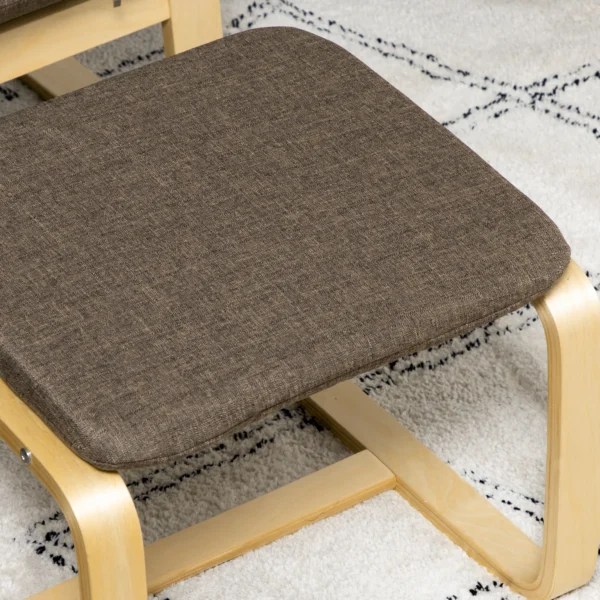 Relaxstoel met voetenbank, oorfauteuil met kruk, eetkamerstoel, linnen bekleding, bruin, 67x72x100 cm, comfortabel voor woonkamer 9