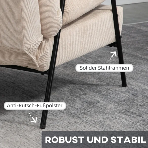 Relaxstoel met voetenbank stoel met verstelbare rugleuning, ligfunctie, kussen, moderne loungestoel gestoffeerde stoel met koord uiterlijk voor woonkamer tot 180 kg belastbaar, beige 8