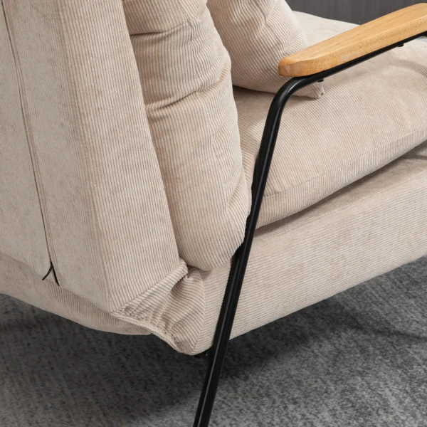 Relaxstoel met voetenbank stoel met verstelbare rugleuning, ligfunctie, kussen, moderne loungestoel gestoffeerde stoel met koord uiterlijk voor woonkamer tot 180 kg belastbaar, beige 9