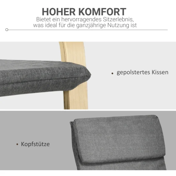 Relaxstoel ruststoel met hoofdkussen schommelstoel eetkamerstoel linnenlook donkergrijs berkenhout 66,5x80x99cm voor woonkamer 5
