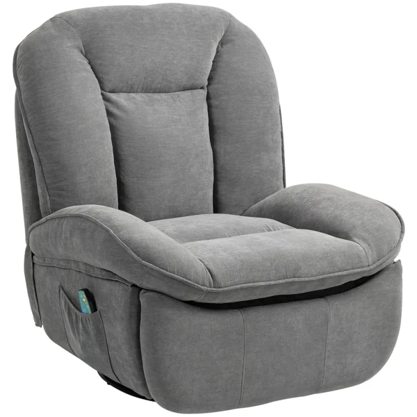 Relaxstoel, tv stoel met ligfunctie, schommelfunctie, draaibare tv stoel met voetensteun, zijtas, chenille look voor woonkamer, tot 150 kg, donkergrijs 1