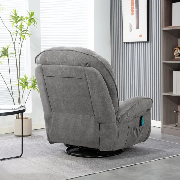 Relaxstoel, tv stoel met ligfunctie, schommelfunctie, draaibare tv stoel met voetensteun, zijtas, chenille look voor woonkamer, tot 150 kg, donkergrijs 10