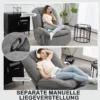 Relaxstoel, tv stoel met ligfunctie, schommelfunctie, draaibare tv stoel met voetensteun, zijtas, chenille look voor woonkamer, tot 150 kg, donkergrijs 5