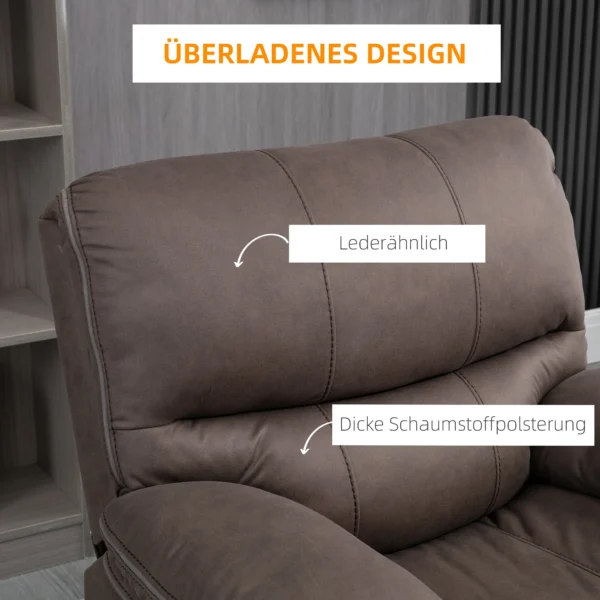 Relaxstoel, tv stoel met ligfunctie, tv stoel met gevoerd voetgedeelte ligstoel, ruststoel met microvezelbekleding in lederlook, tot 150 kg belastbaar voor woonkamer, bruin 6