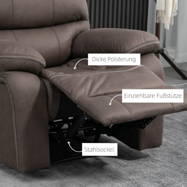Relaxstoel, tv stoel met ligfunctie, tv stoel met gevoerd voetgedeelte ligstoel, ruststoel met microvezelbekleding in lederlook, tot 150 kg belastbaar voor woonkamer, bruin 7